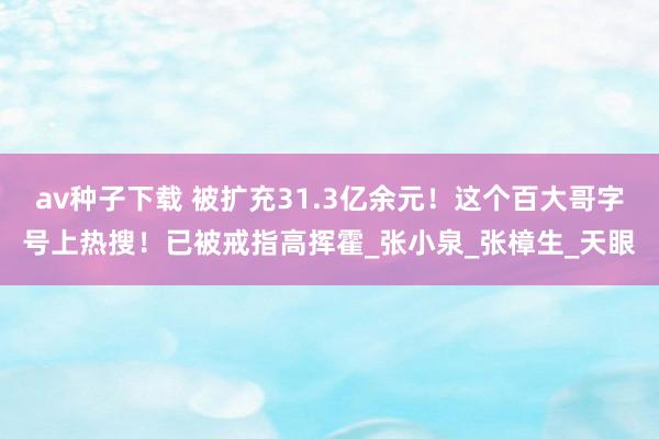 av种子下载 被扩充31.3亿余元！这个百大哥字号上热搜！已被戒指高挥霍_张小泉_张樟生_天眼
