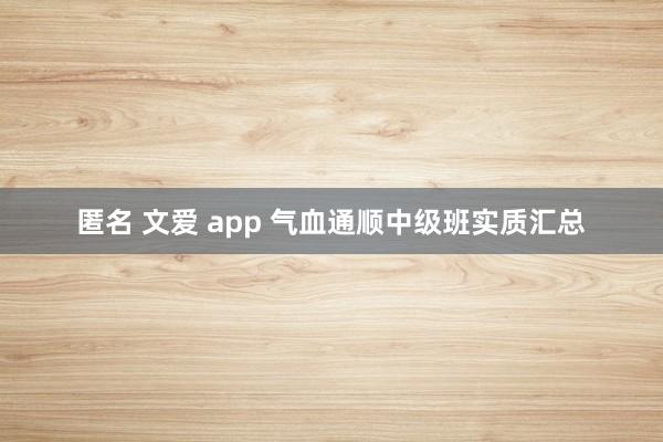匿名 文爱 app 气血通顺中级班实质汇总